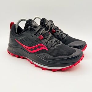 Saucony Peregrine 10 Shoes Womens 8 Black Red Trail Hiking Terrain Running. READ